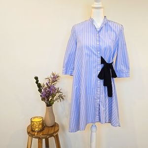 Zara Striped Asymetrical Cotton Dress with contrasting ribbon waist-tie